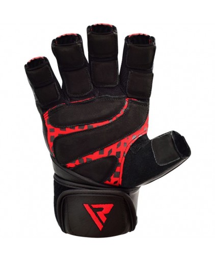 RDX L7  Crown Leather Weightlifting Gloves in Red